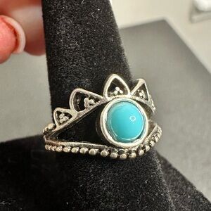 Silver and Turquoise Southwestern Crown Ring 6.25